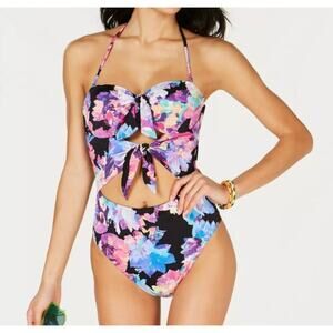 Bar III Tech Floral Underwire High Leg One-Piece Swimsuit Large NWOT